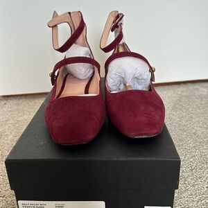 JCrew ballet flat with straps in burgundy suede